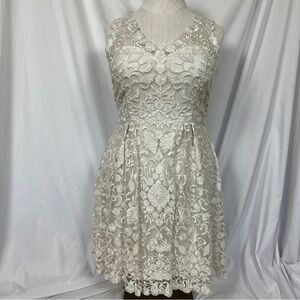 BHLDN Anthropologie Collins Ivory Silk Floral Embroidered Sleeveless Mini Dress